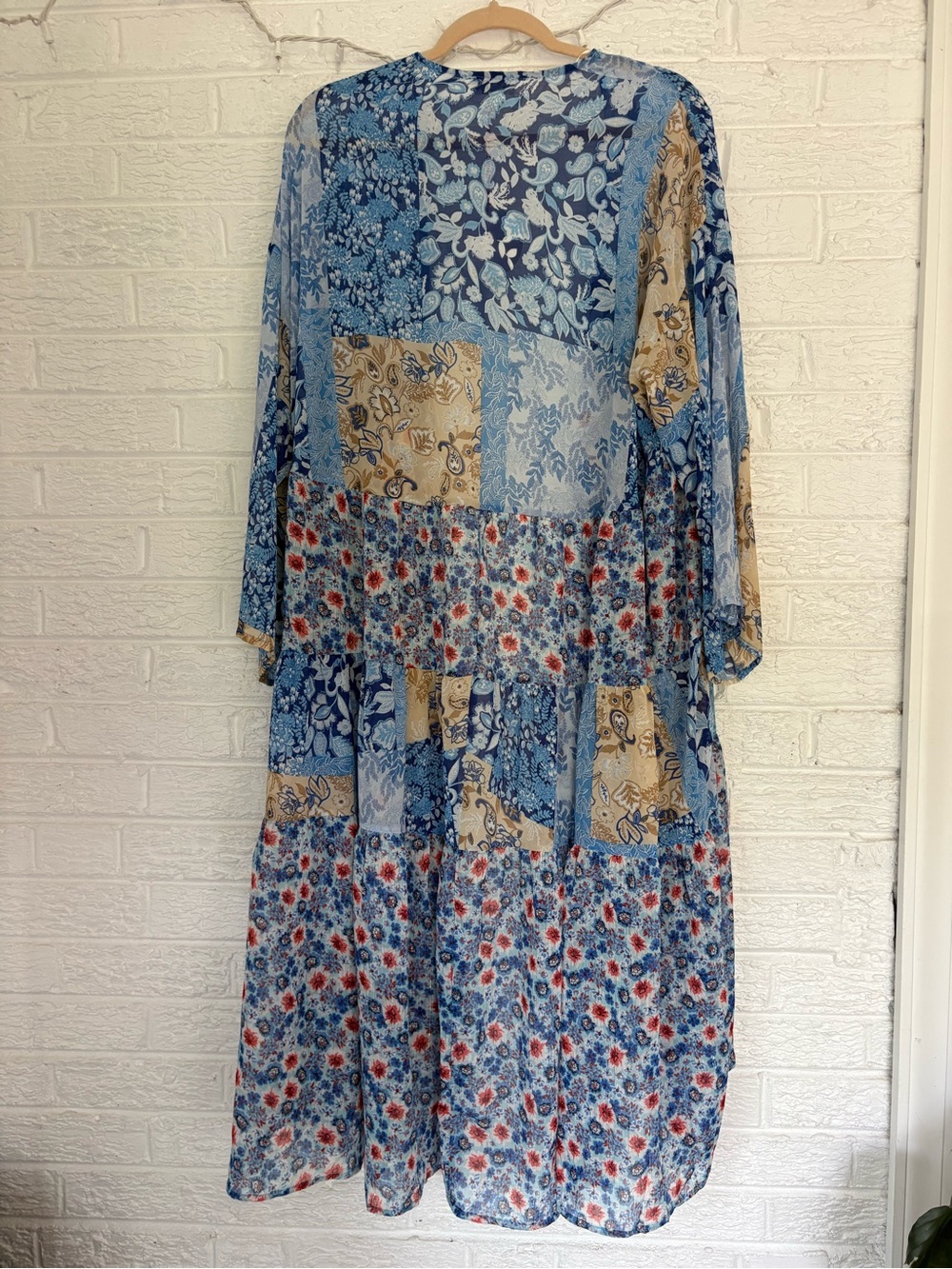 Umgee Blue Floral Patchwork 3/4 sleeve Kimono - Picture 8 of 8